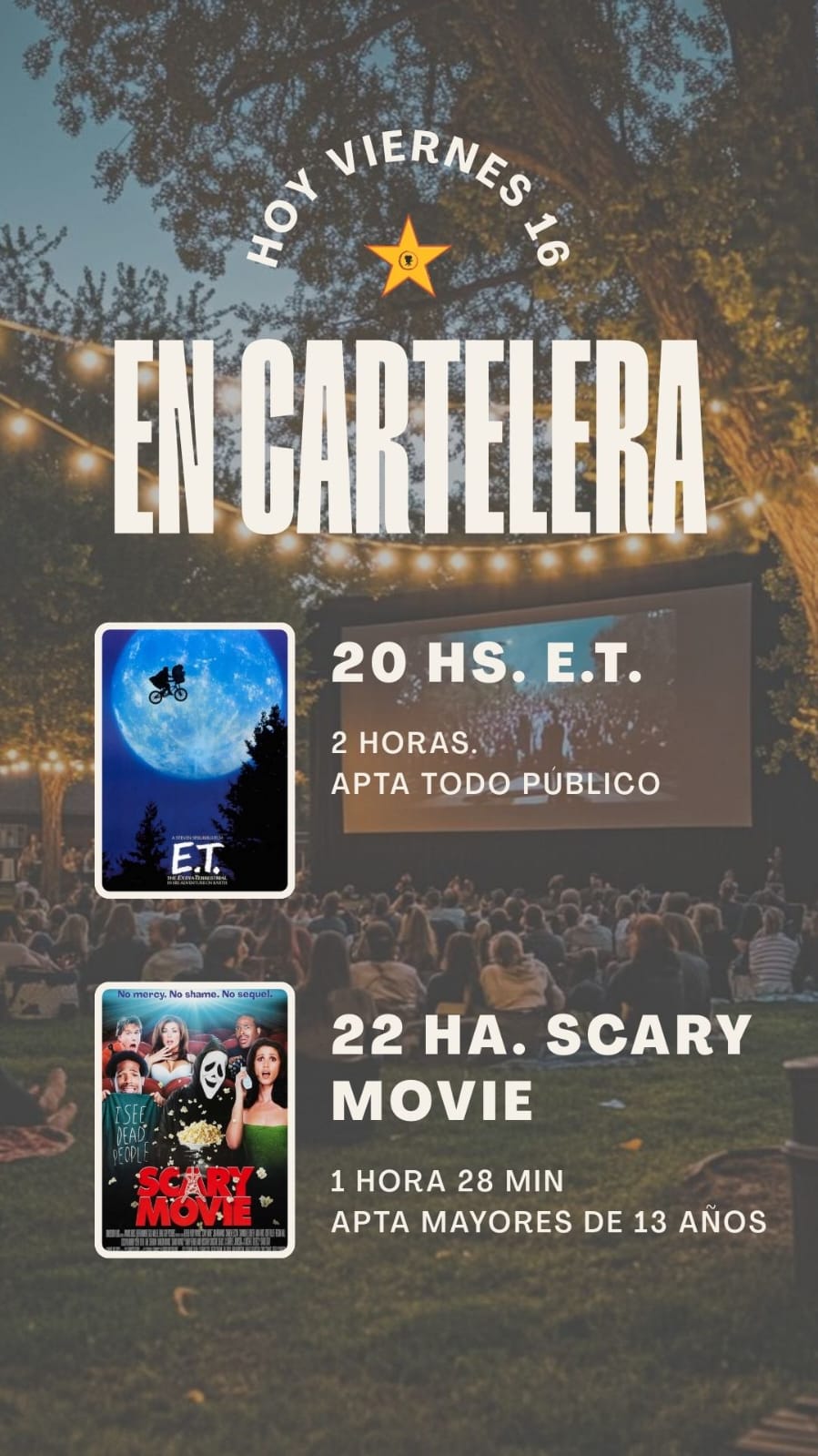 CINE "BAJO LAS ESTRELLAS" EN EL LINEAL